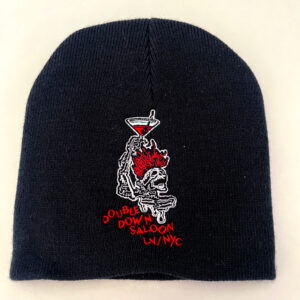 Black beanie hat with the double down saloon logo on it